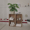 ROOM IN A BOX sustainable modular shelving system and stool in bathroom